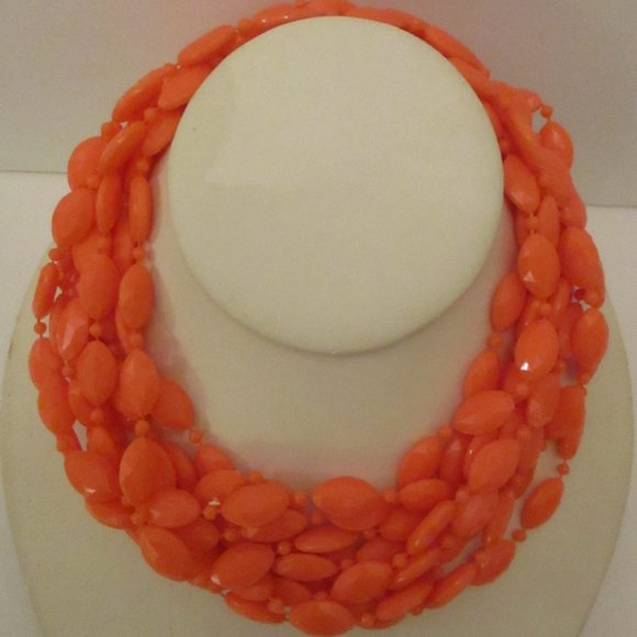 3 Strand Flapper Necklace Orange Multi Strand Necklace Faceted Plastic Beads - Picture 3 of 7